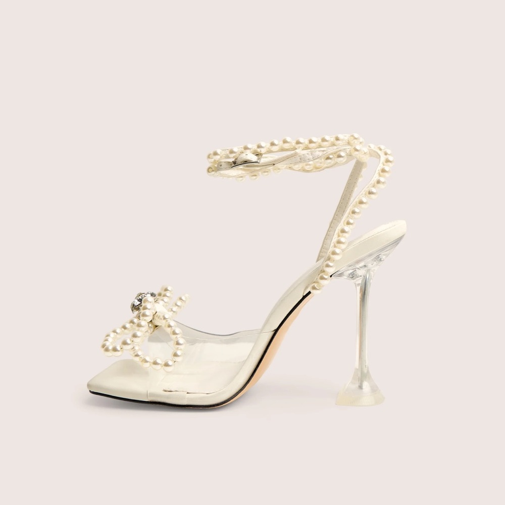 Public Desire Pearl-Embellished white Heels